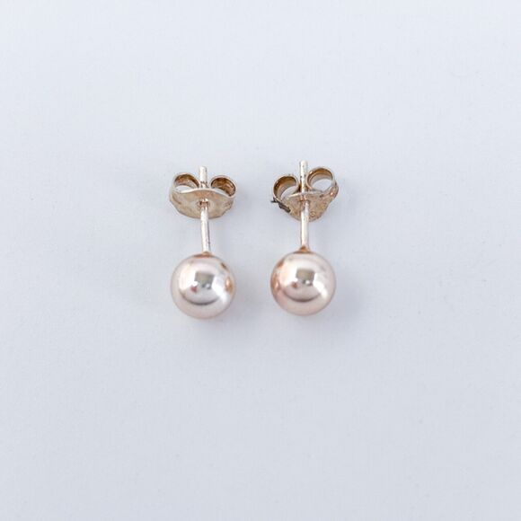 Vintage SU Sterling Silver 925 Rose Gold-Tone 6mm Ball Stud Earrings - Picture 3 of 5